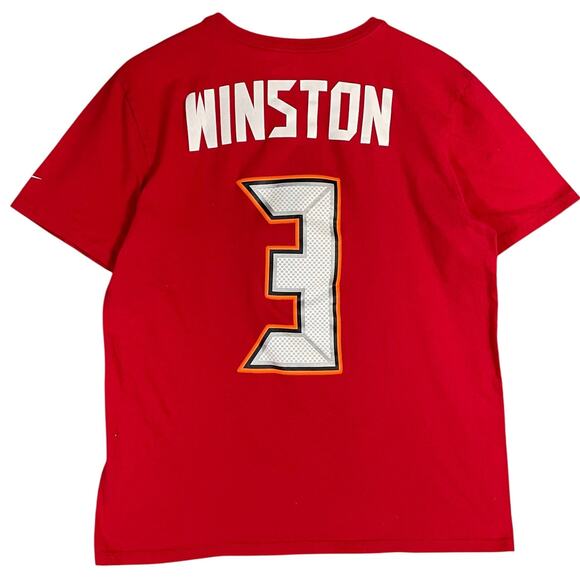 Nike‎ Winston #3 Buccaneers Red NFL Graphic Jersey Tee Shirt Men's Large - Picture 1 of 7